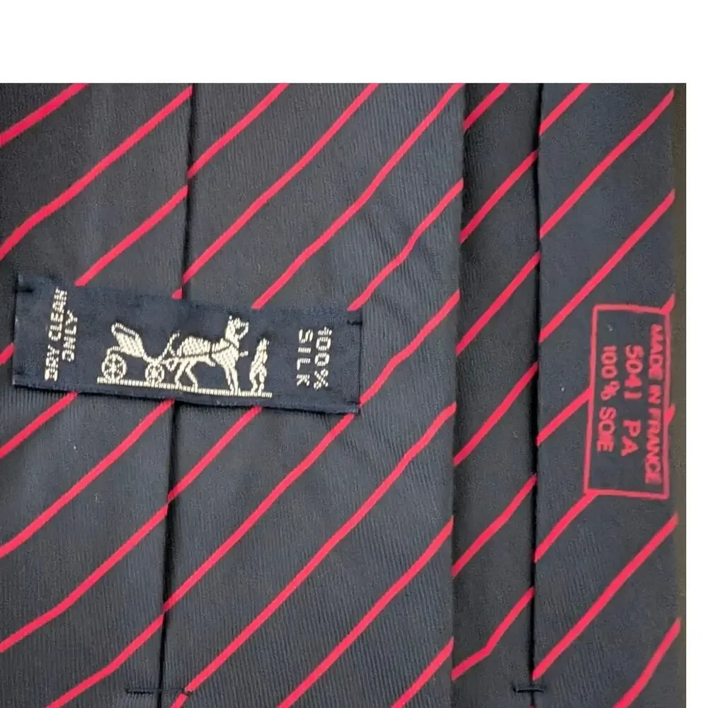 Vintage Hermès 100% Silk Men's Blue Tie With Red Stripes